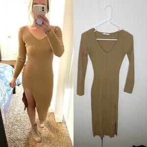 Goodnight Macaroon Camel 3/4 Sleeve Sweater Dress Women’s size Small